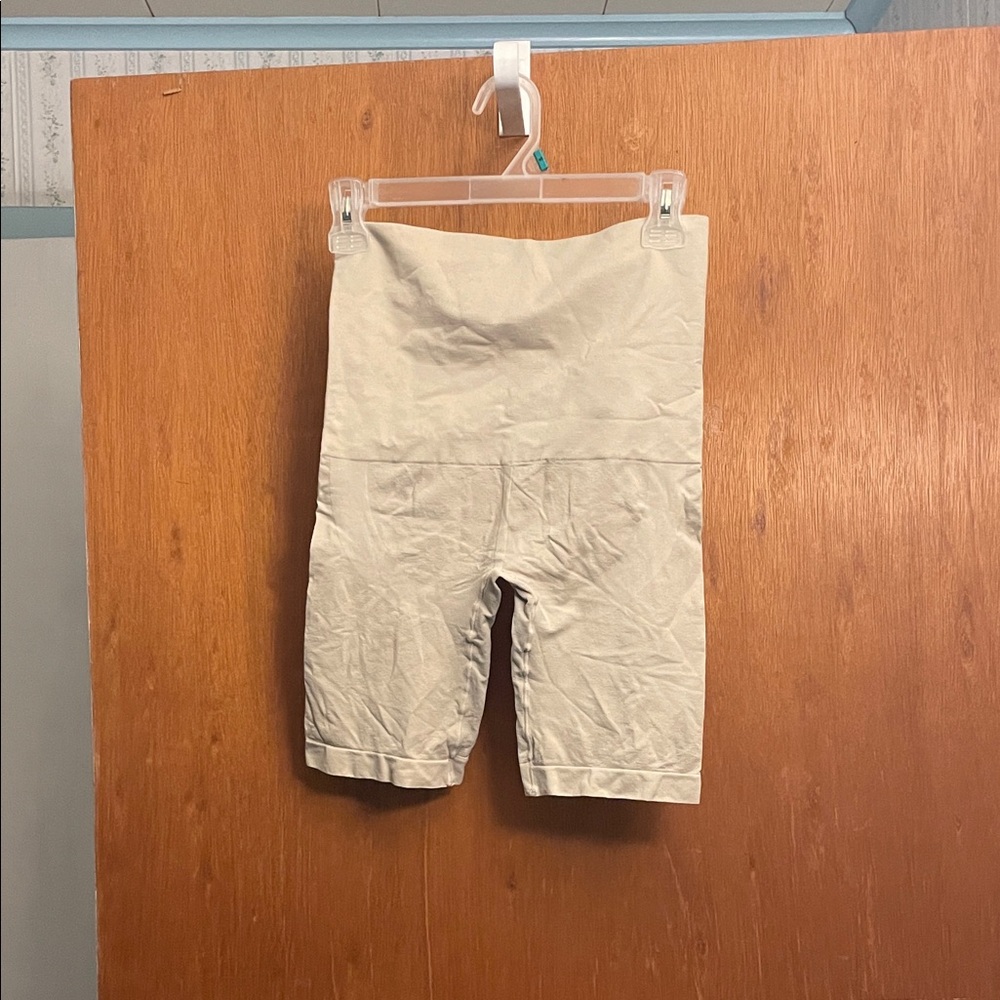 Beige High-Waisted spandex support Shorts